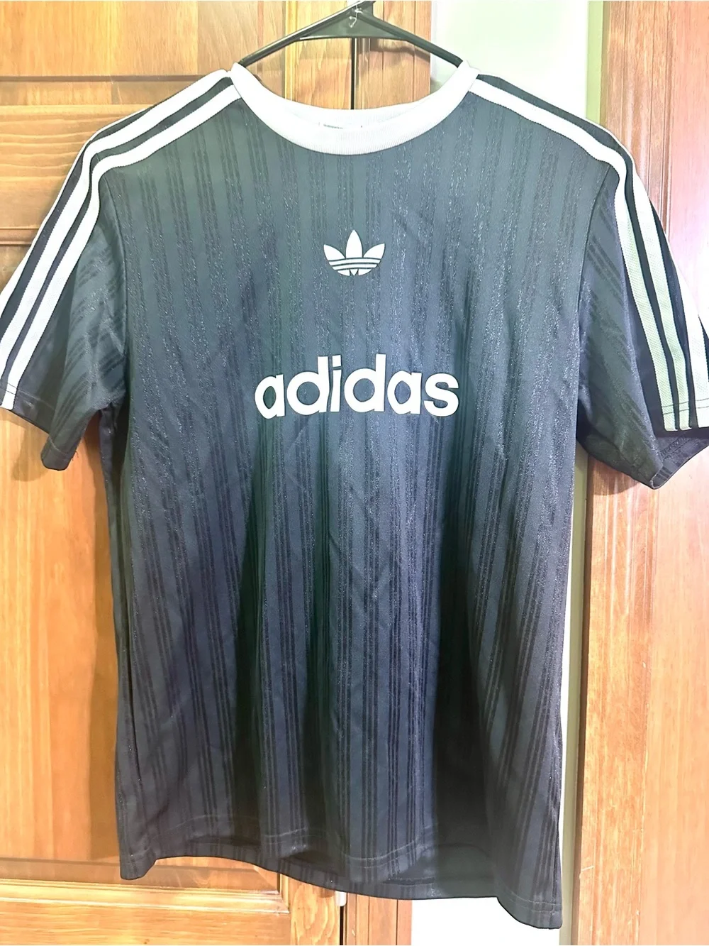 adidas Black and White Trefoil Stripe Short Sleeve Tee